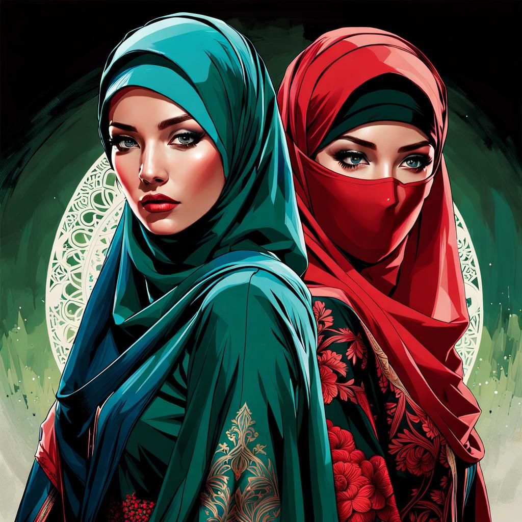 Muslim women wearing a Hijab and a Niqab