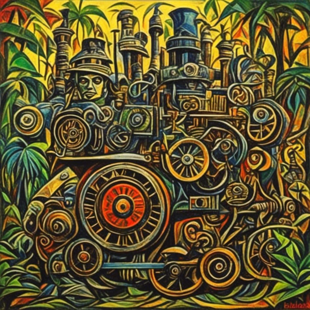 Steampunk Engine with Jungle Details