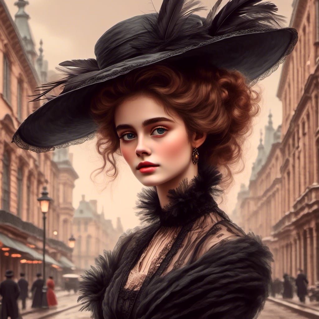 Vector Art Painting: Lady in Feathered Hat