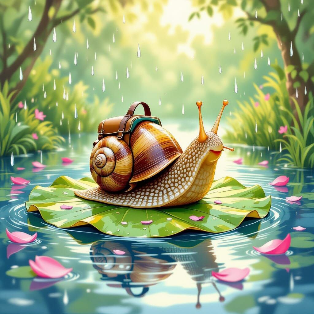 Snail's Rainy Day Adventure: A Gurney-esque Illustration