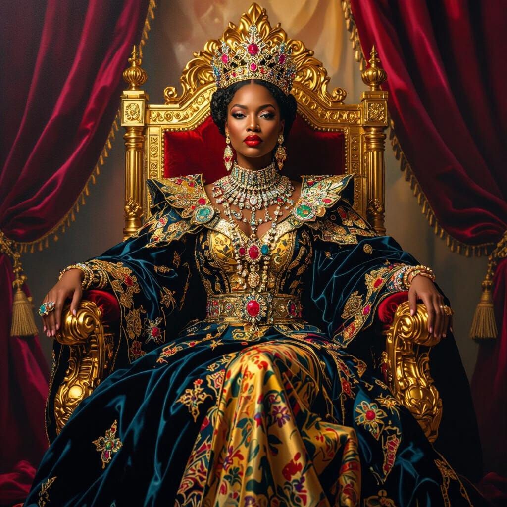 Regal African American Queen on Golden Throne