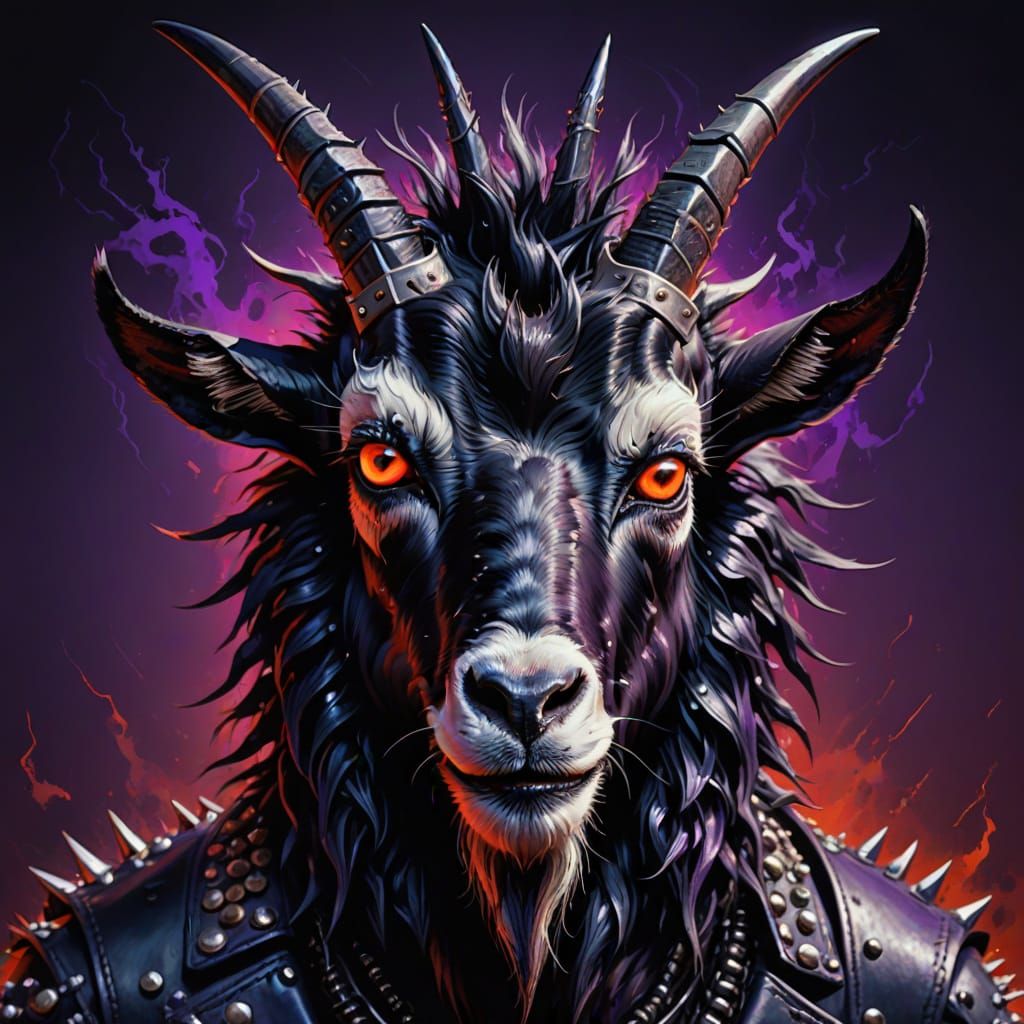 Colorful Metal Goat in a Vibrant Oil Painting