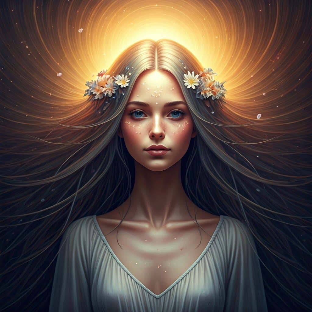 Luminous Woman's Cosmic Dreamscape