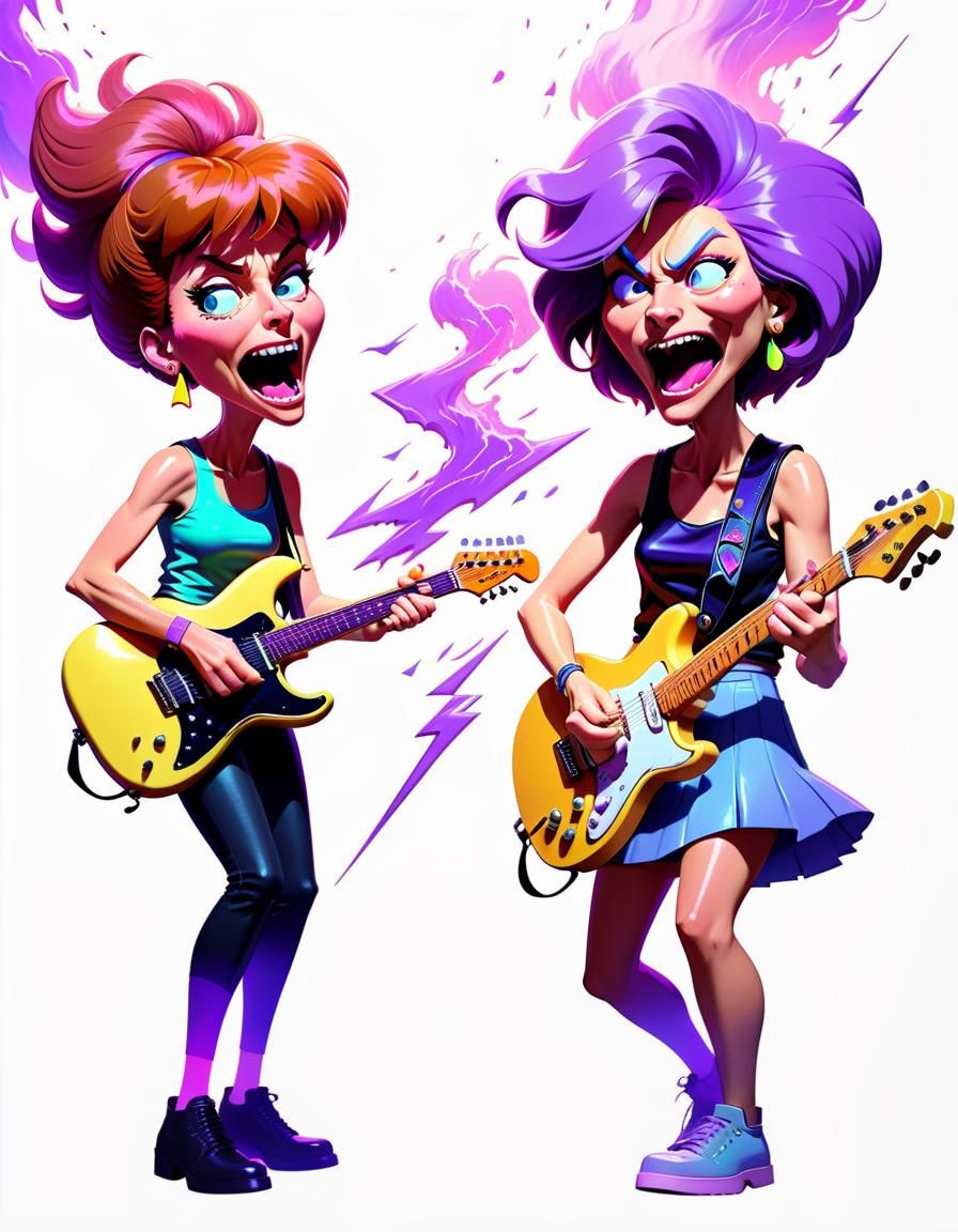Animated Rockstars: Lois and Francine in 80s Anime Style
