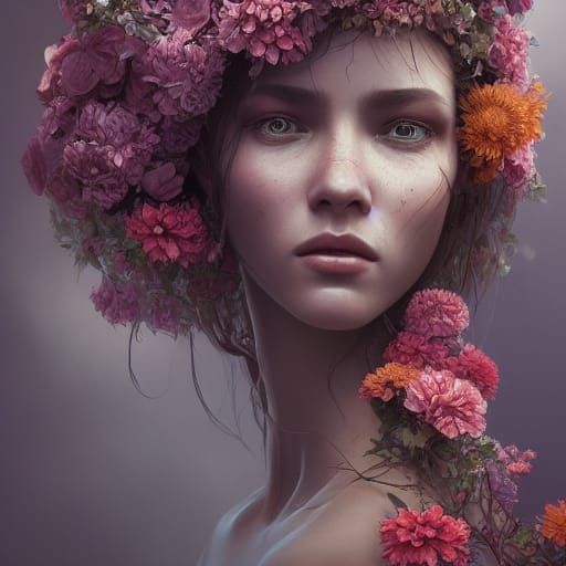 Floral Woman Portrait in Digital Painting Style