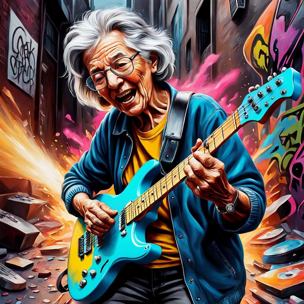 Silver-Haired Grandma Rocks Out in Graffiti Art Style