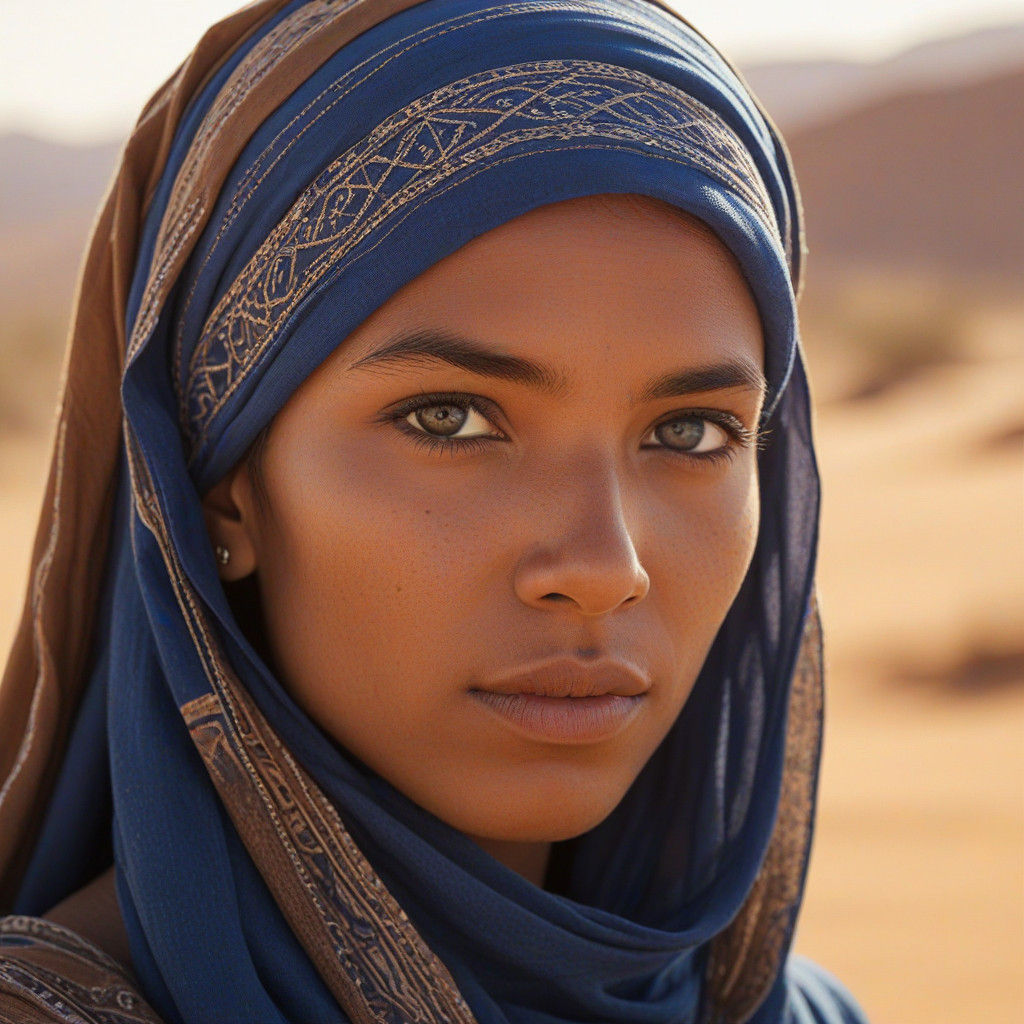 Surreal Tuareg Nomad Profile in Earthy Desert Tones