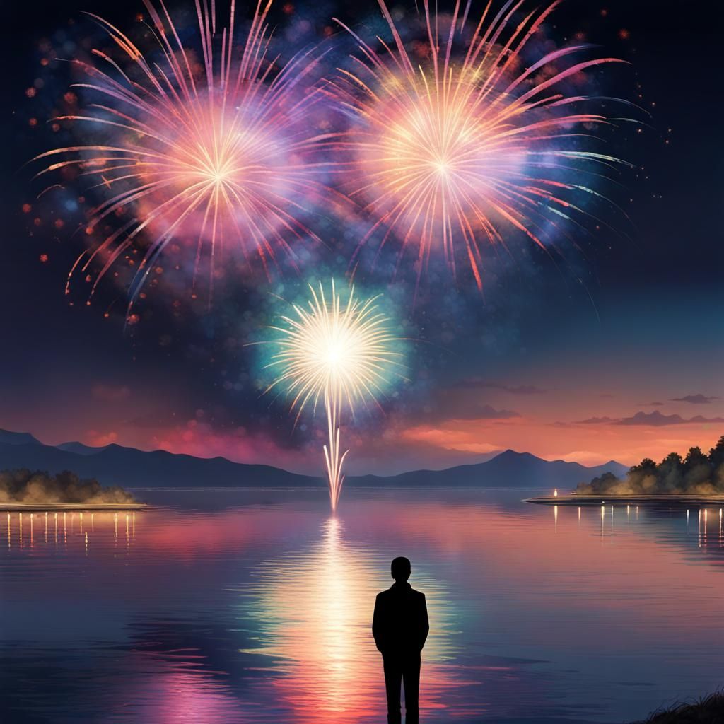 Fireworks Reflecting off a Serene Lake #3