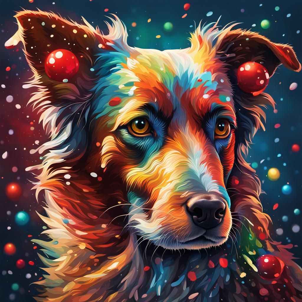 Christmas Dog in Vibrant Hyperrealism