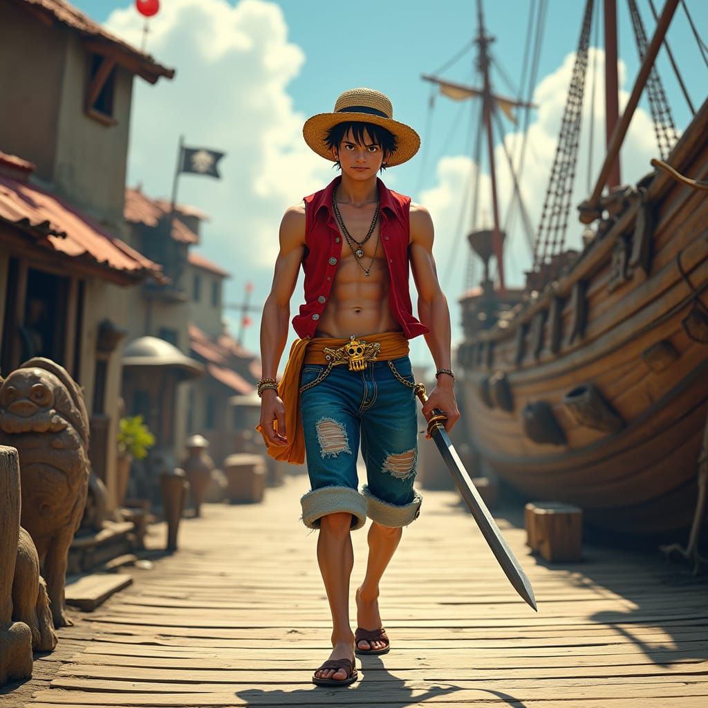 Luffy Walks the Boardwalk: Hyper-Realistic Pirate Port