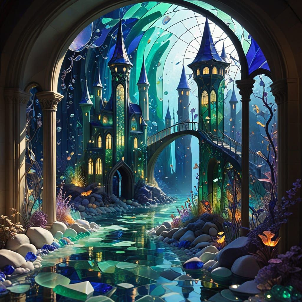 Whimsical Sea Glass City Under the Waves