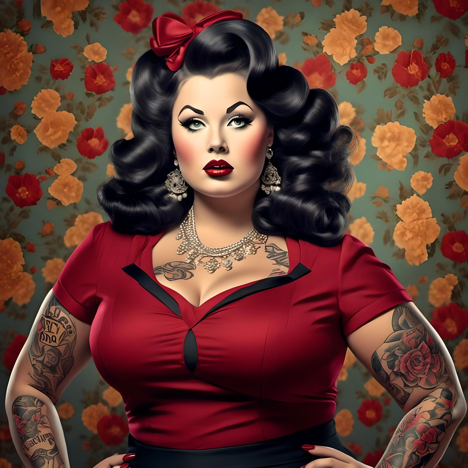 Curvy Woman in 1950s Pin-Up Style
