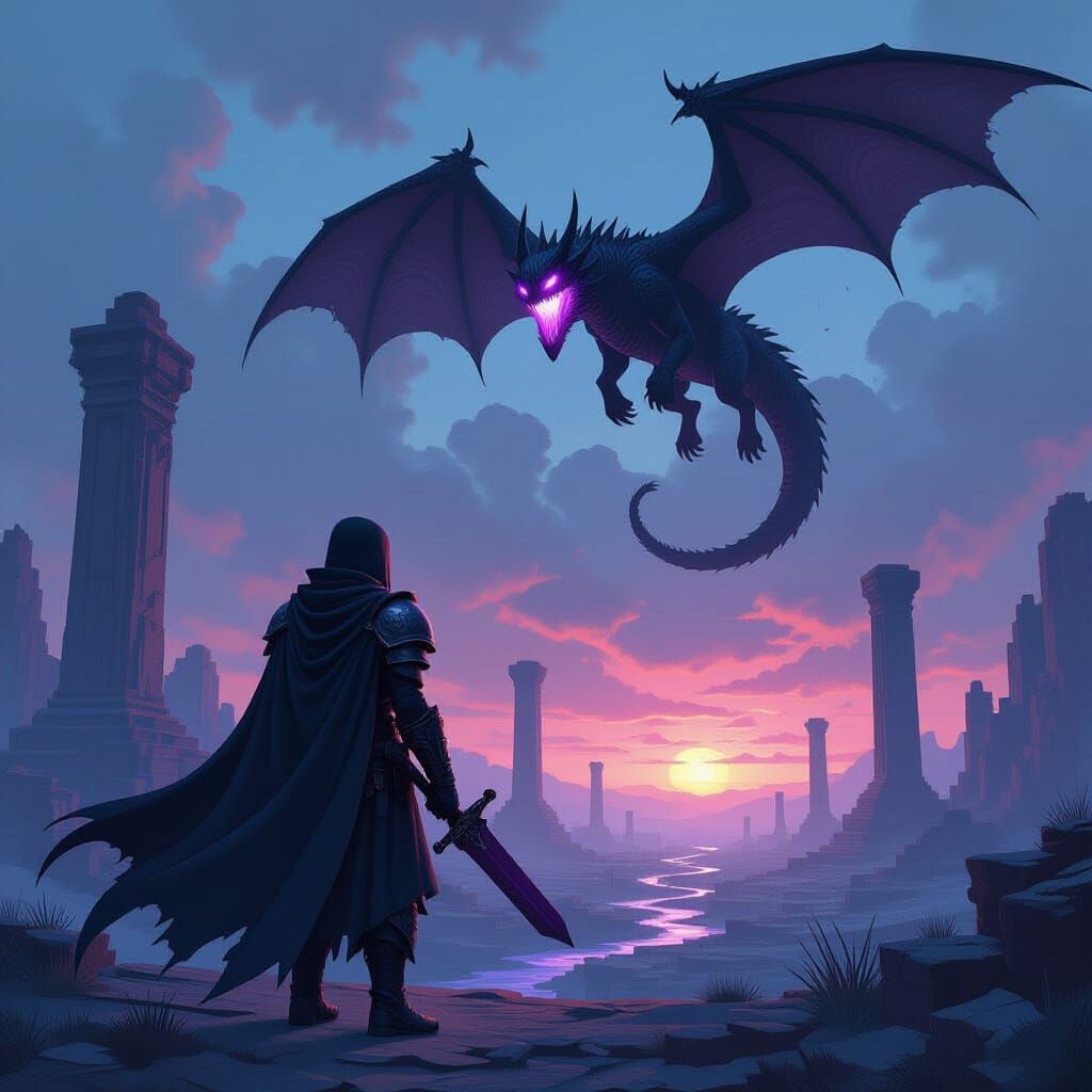 Minecraft End: Dragon and Armored Figure