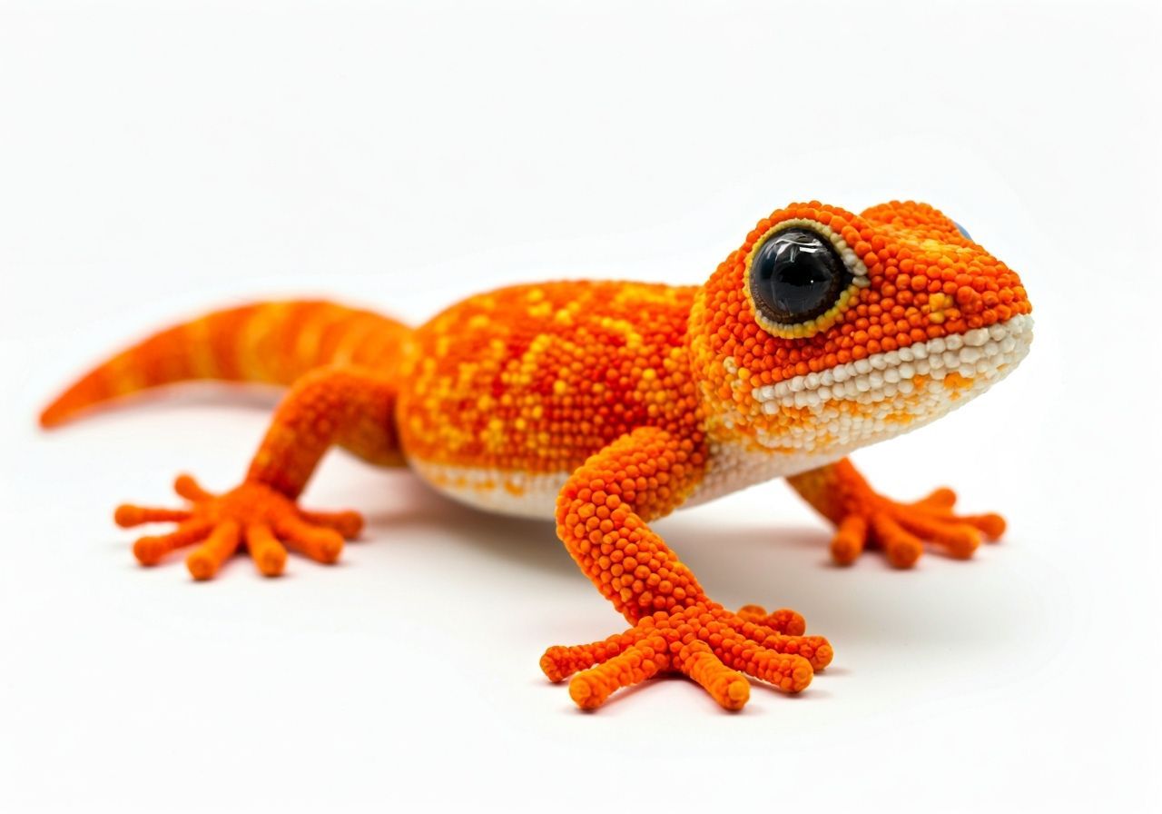 Impressive Photorealistic Pompom Sculpture of Orange Lizard