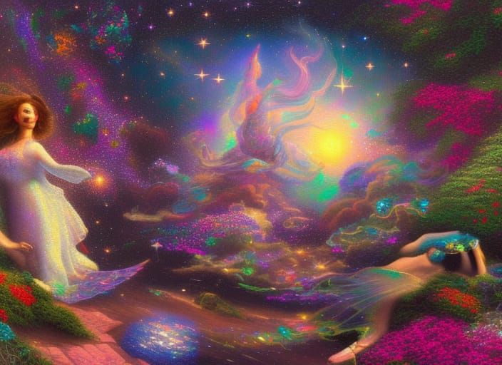 Holographic Astral Cosmic Illustration in Mixed Media