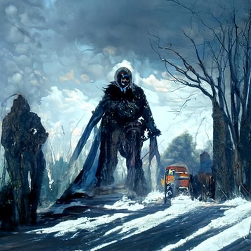 Dark Winter Landscape in Oil Painting Style