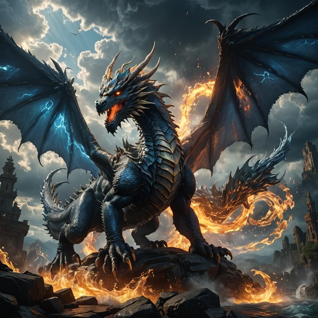 Majestic Elemental Dragon in Swirling Vortex