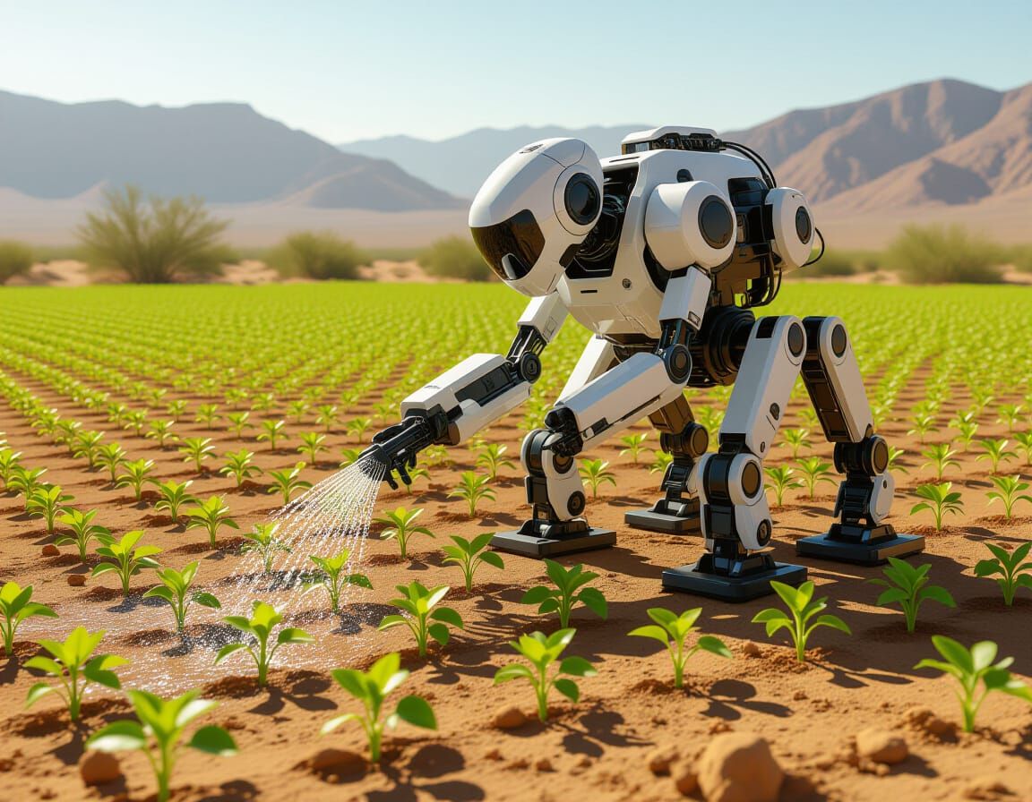 Robot Tends Desert Plants Photorealistically