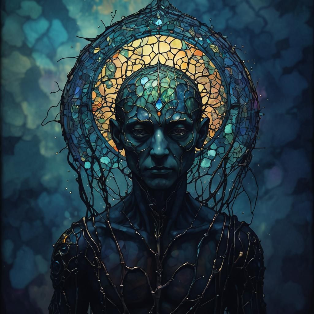 Art Brut Stained Glass Humanoid Figure