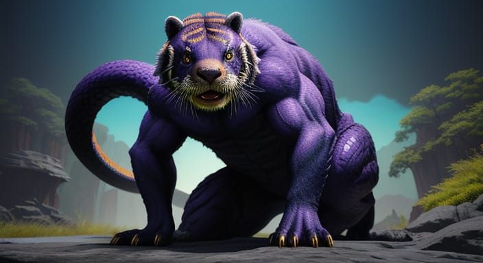 Muscular Otter-Headed Creature with Tiger Body