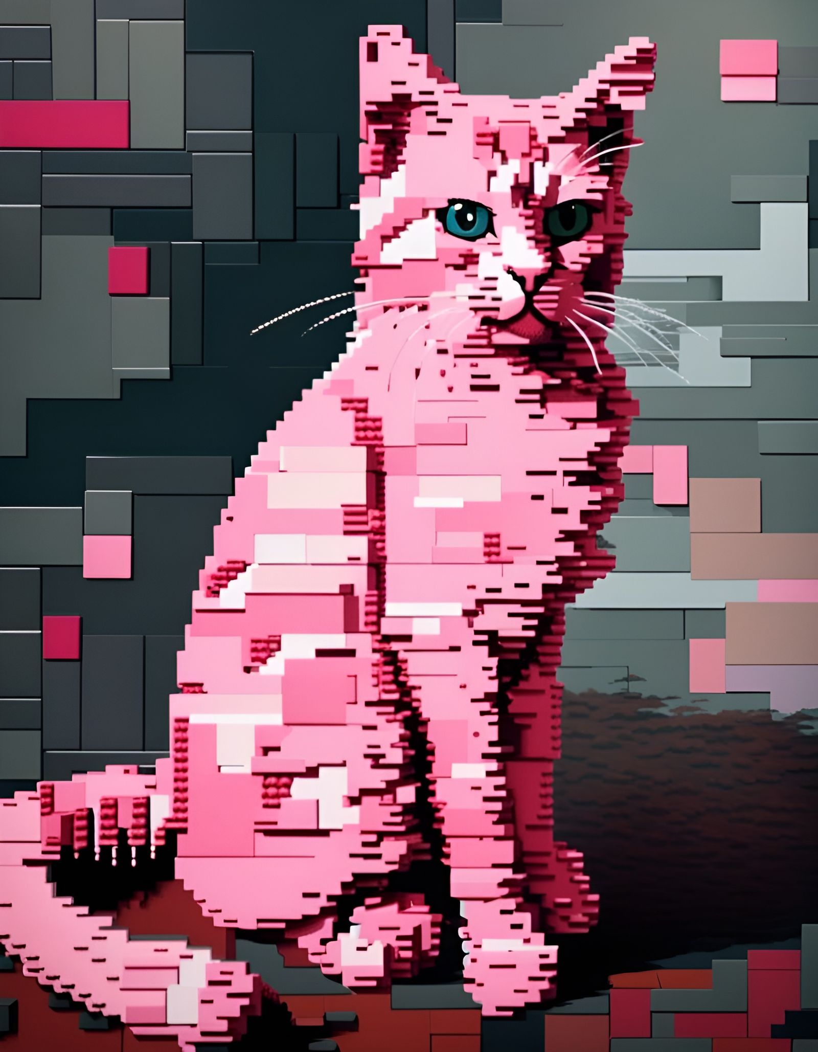 Pop Art Cat Mosaic Inspired by Iconic Lego