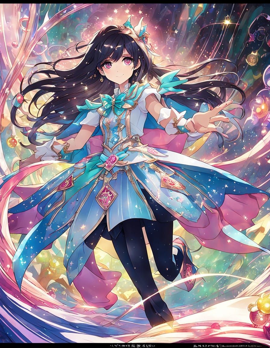 Vibrant Magical Girl Idol in Pastel Colors and Glittering Ac...
