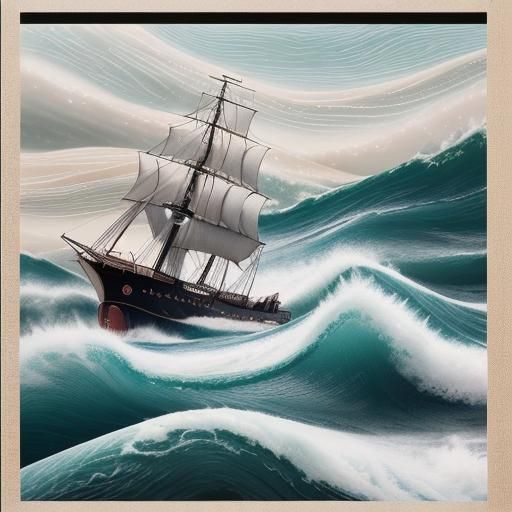 Donut Ship on Japanese Wave Painting