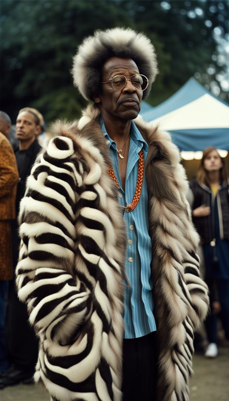Sad Man in Zebra Coat at Disco Festival