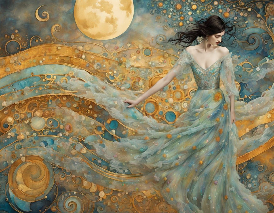 Dreamlike Elegance in Vibrant Watercolor and Gouache