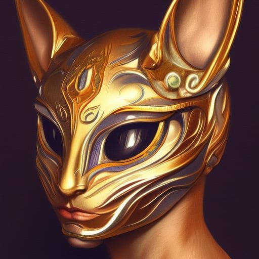 Venetian Masked Cat Portrait in Hyperdetailed Style