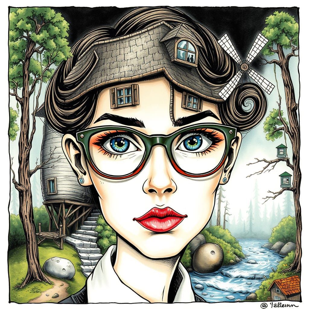 Surreal Mashup of Office Girl and Witch's Cottage