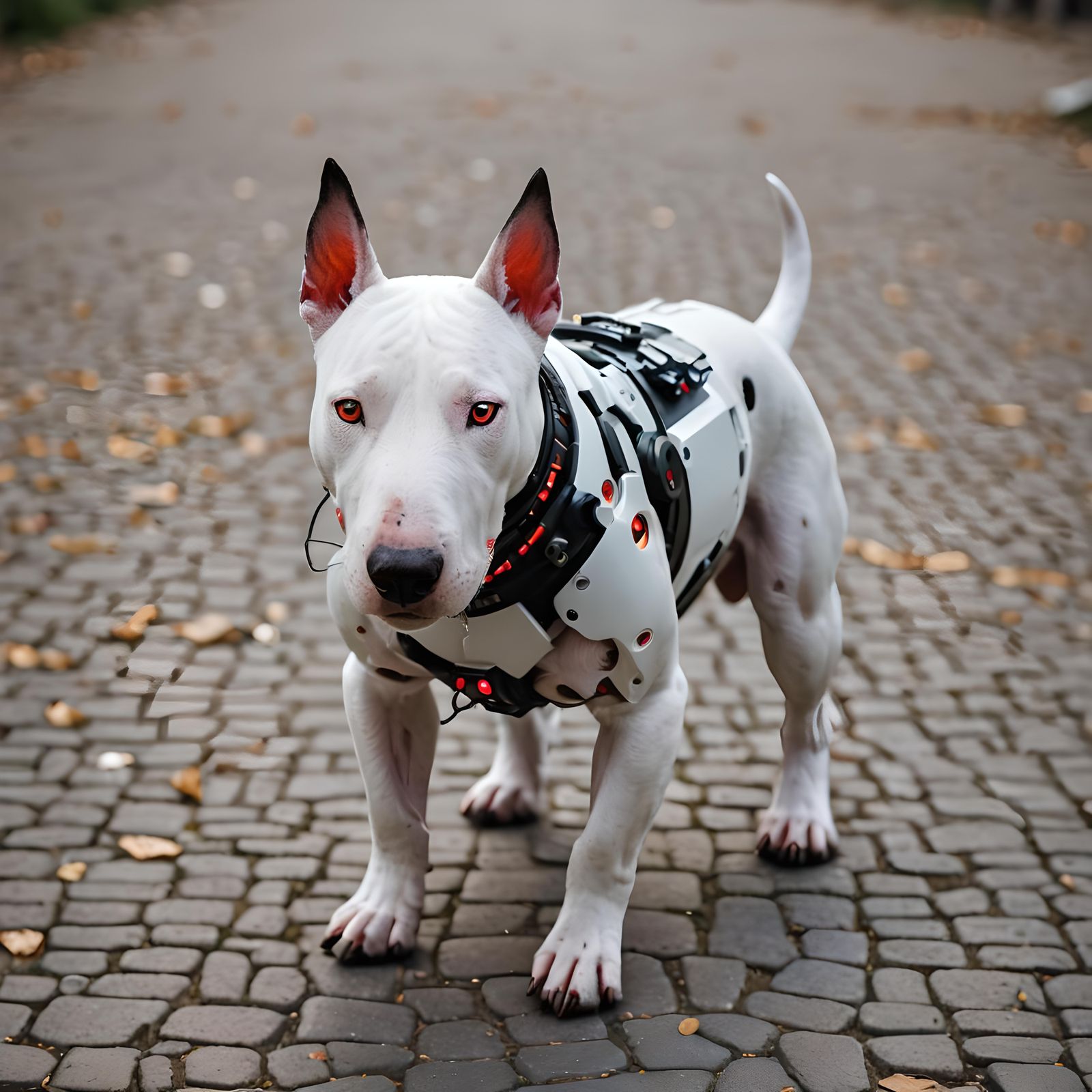 Robotic Bull Terrier with Red Eyes, Professional Photo