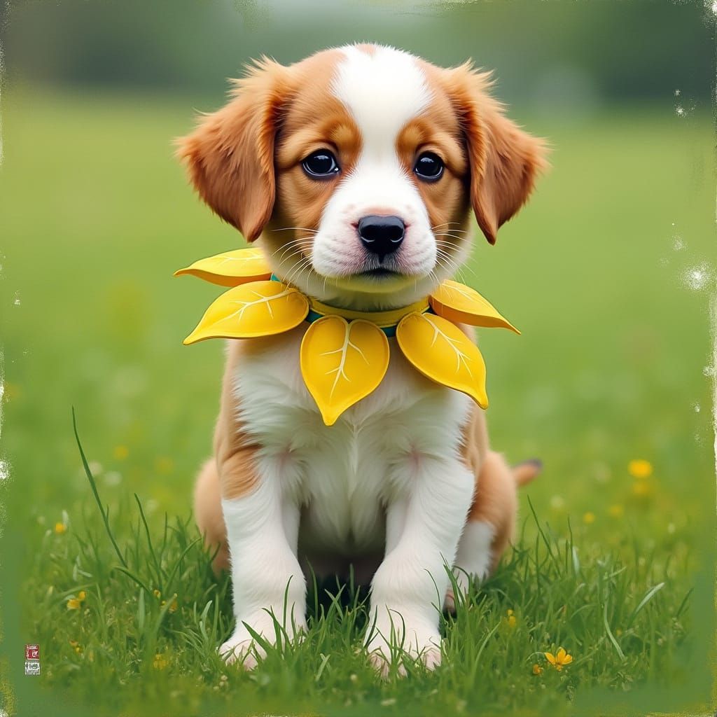 Puppy in Lemon Collar: French Impressionism