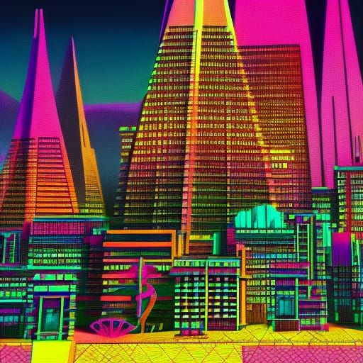 Futuristic Indigenous City: Steampunk Synthwave Neon