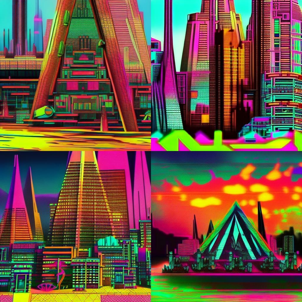 Futuristic Indigenous City in Steampunk Synthwave Style