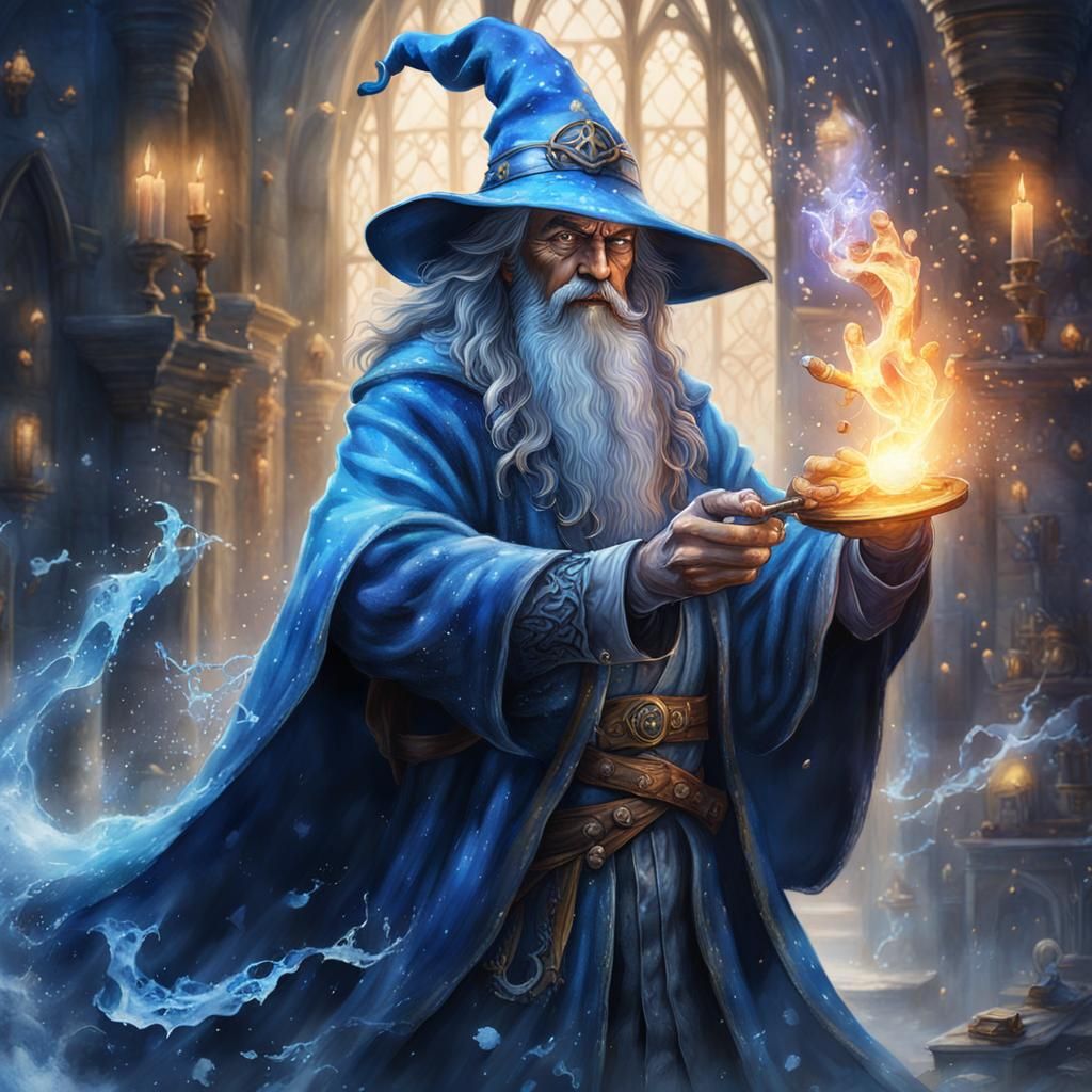 Wizard Casting Spells in Watercolor Impressionism