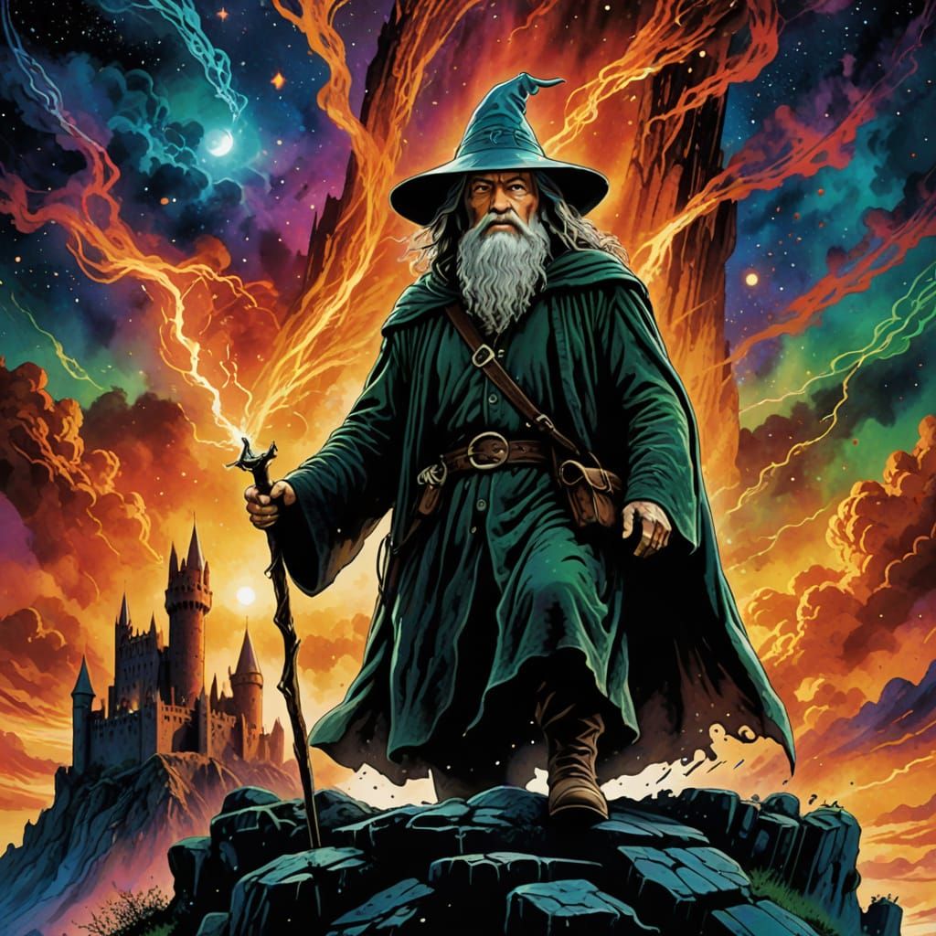 Gandalf in Cosmic Power: Lord of the Rings Sci-Fi Poster