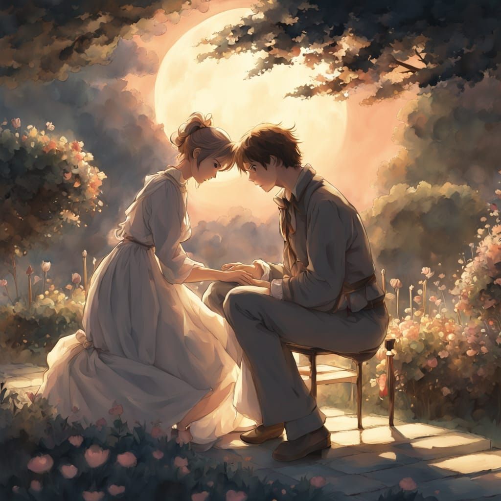 Romantic Moonlit Proposal in Anime Style