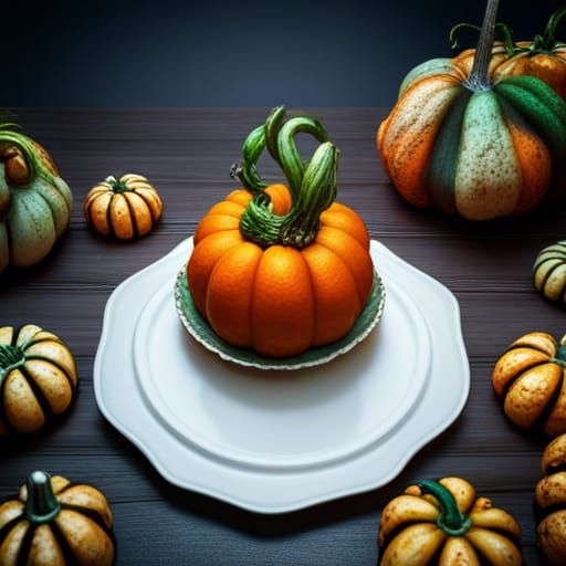 Pumpkin Cake on Plate, Vintage Cozy Art