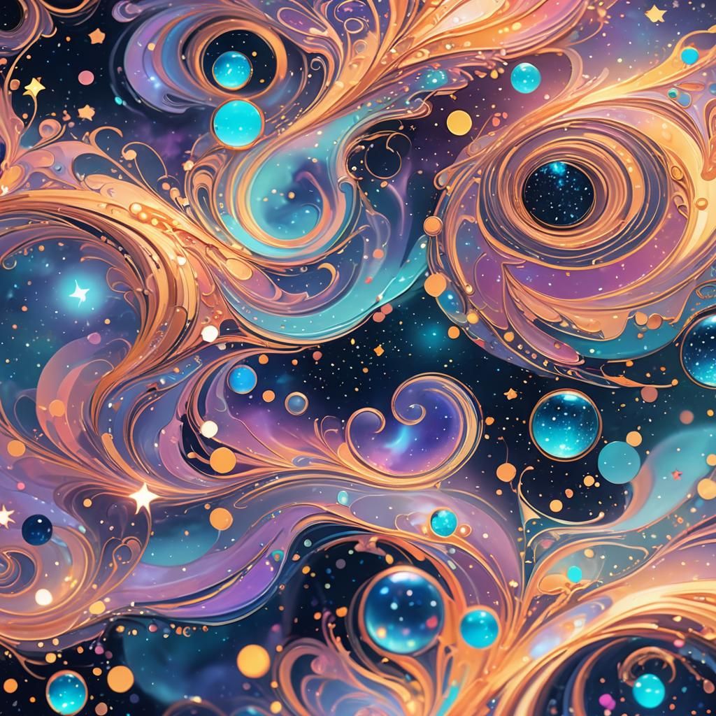 Glowing Liquid Starry Night Sky: Anime-Inspired Art