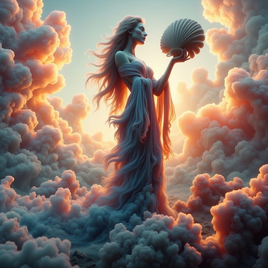 Ethereal Venus Made of Colored Smoke and Clouds