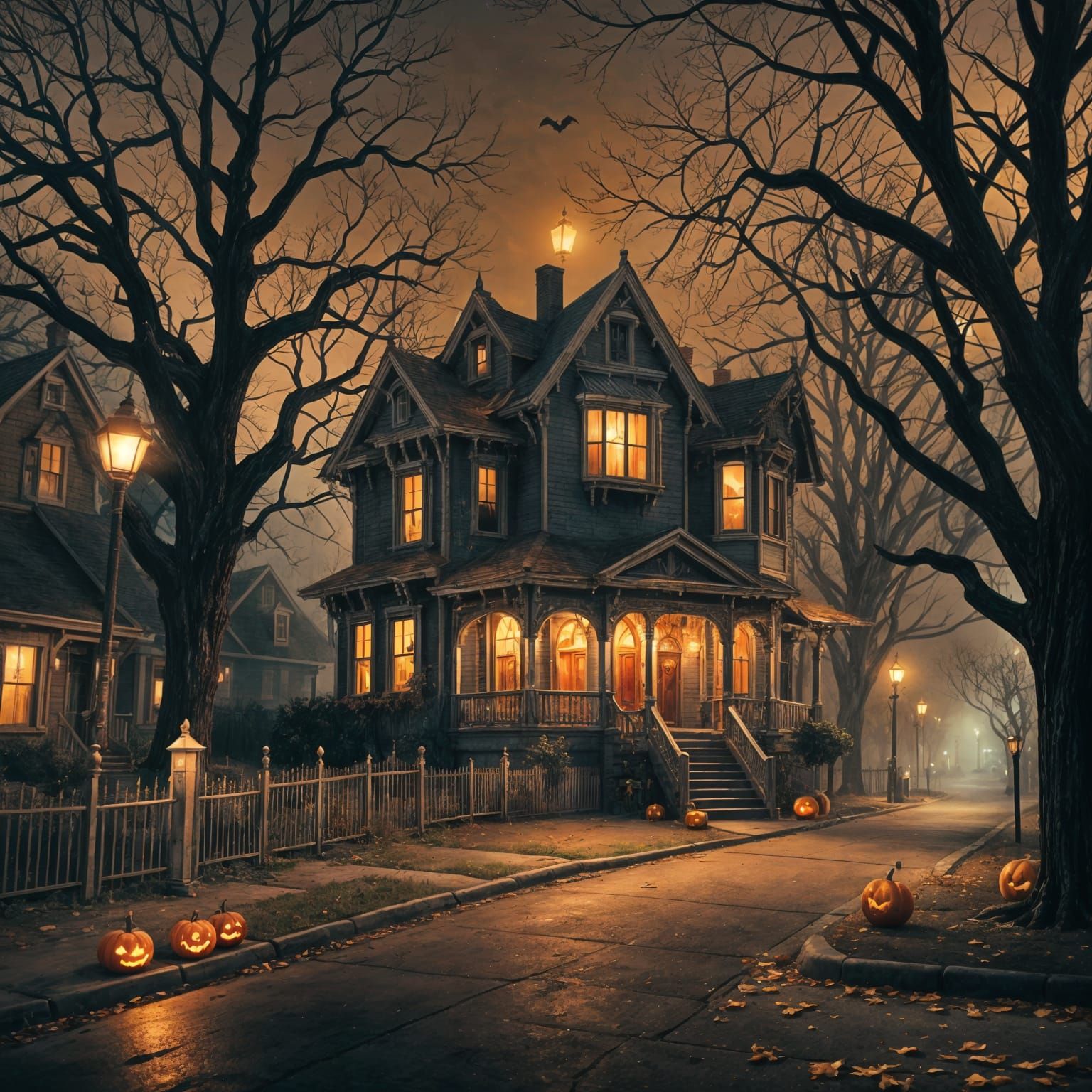 Halloween Haunted House in 90s Nostalgic Style