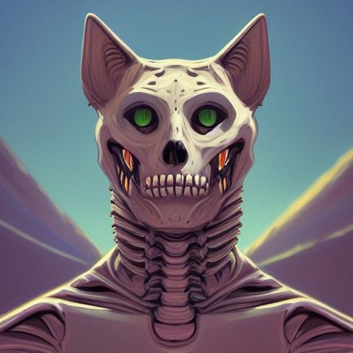 Skeleton Cat Portrait: Photorealistic Digital Illustration