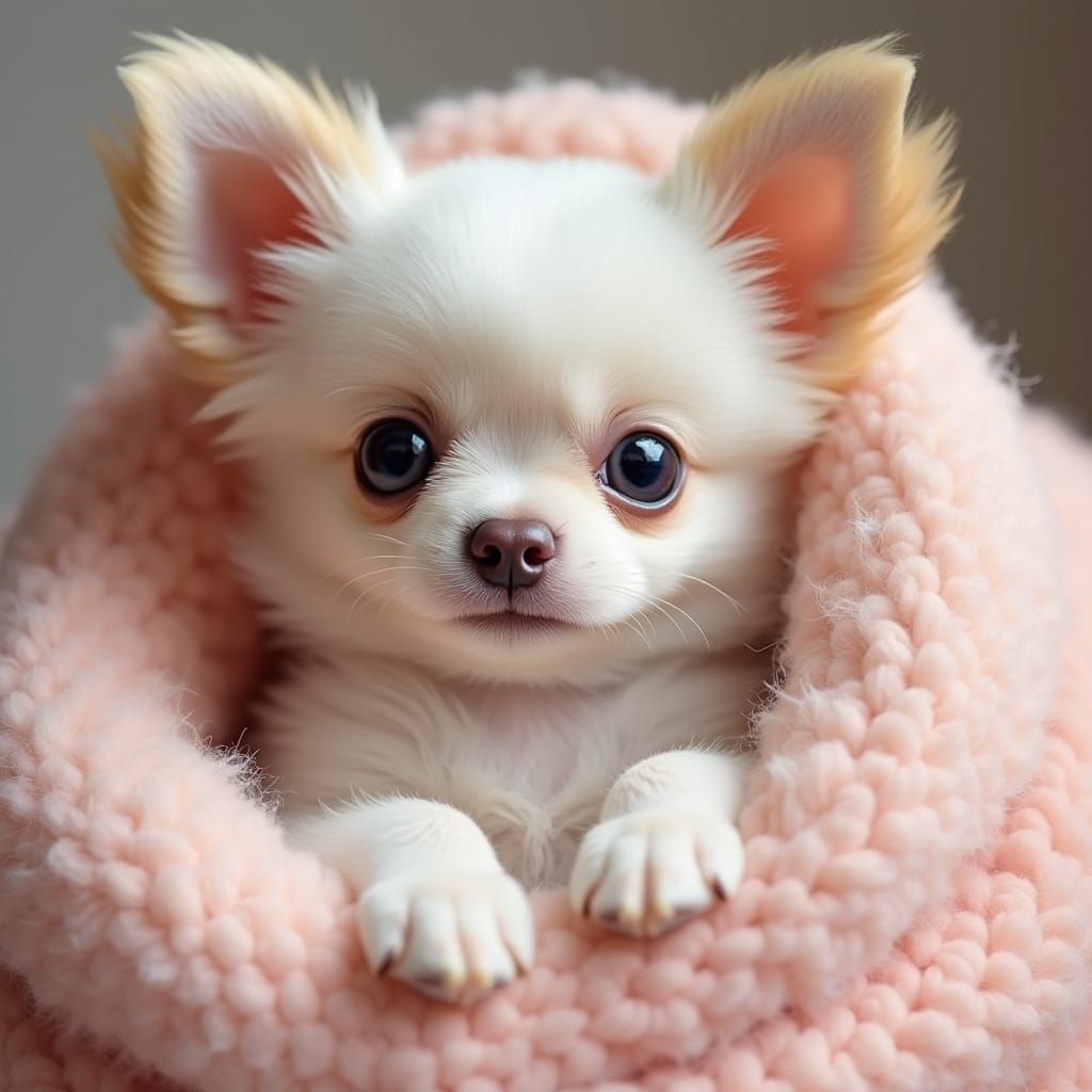 Fluffy Malchi Puppy with Big Eyes in Pastel Colors