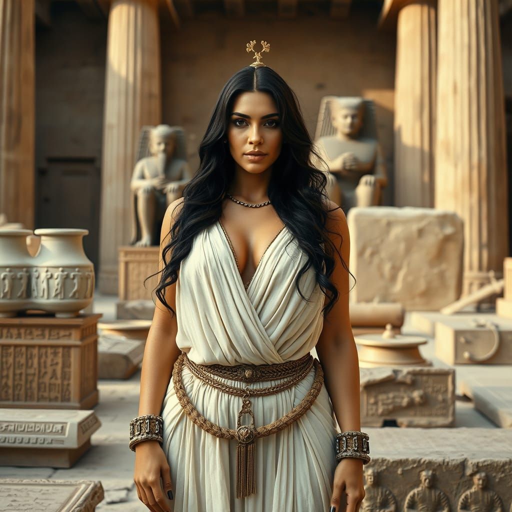 Ethereal Priestess in Ancient Temple Ruins