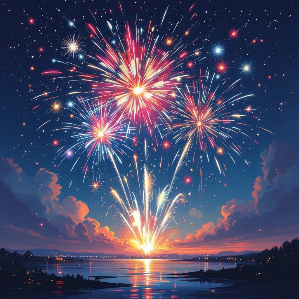 Exploding Fireworks in a Futuristic Dreamscape