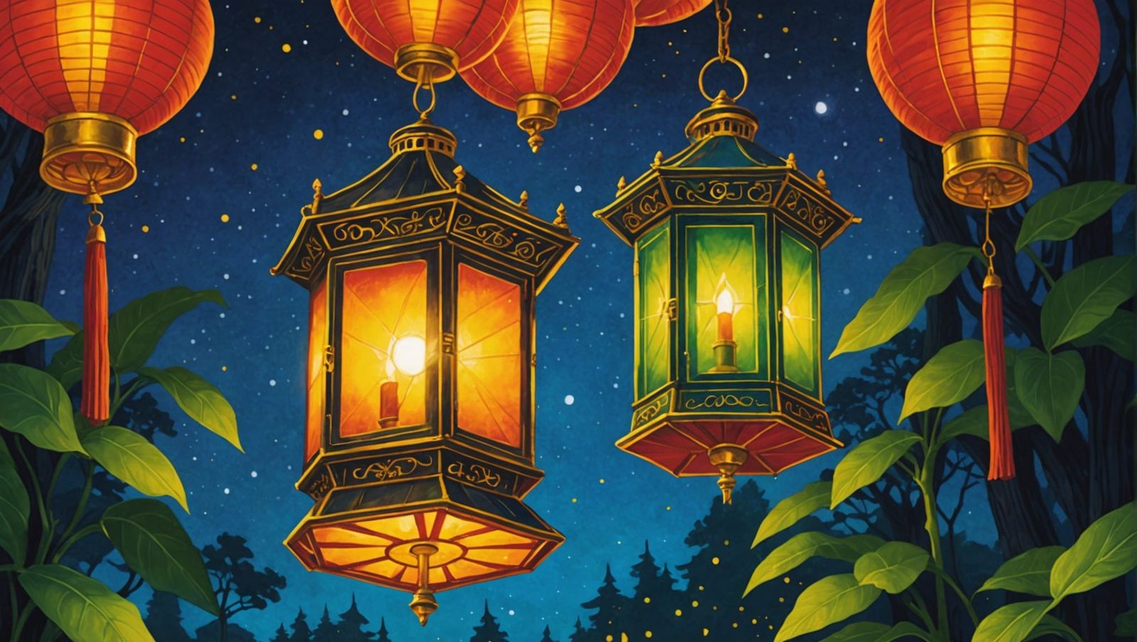 Magical Lantern with Symbols of Love, Leadership, Hope and L...