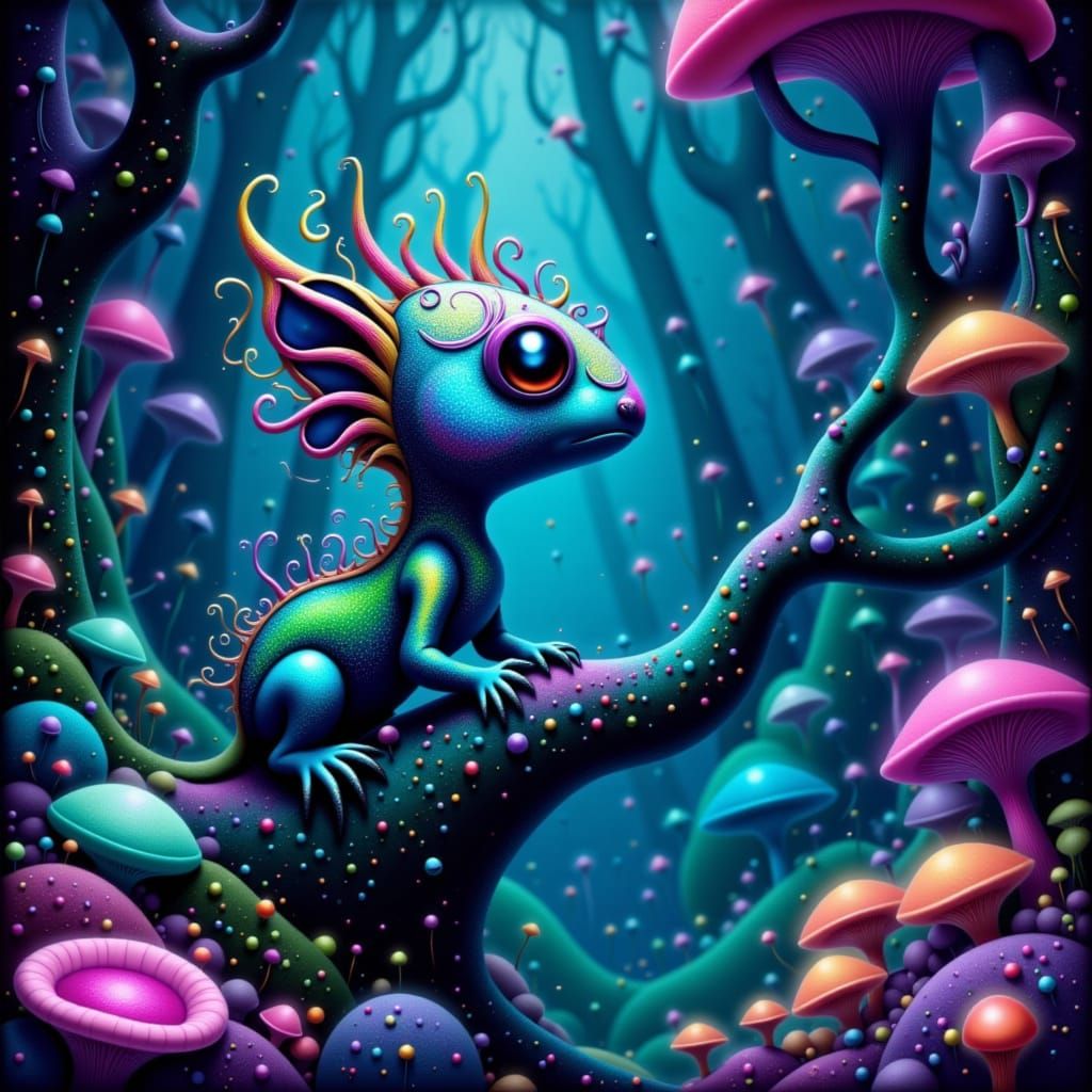 Bioluminescent Creature in Lush Alien Forest