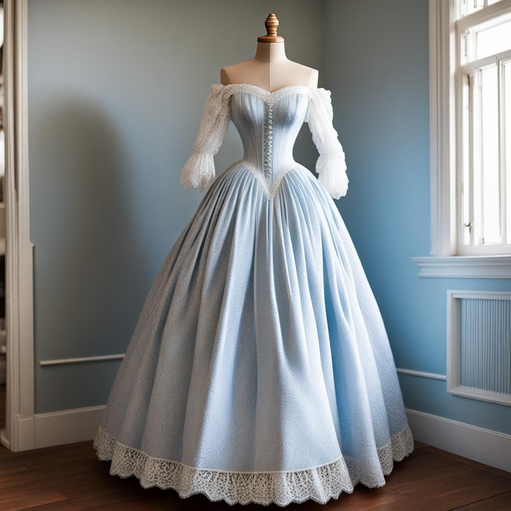 Victorian Princess Dress with Lace on Dress Form