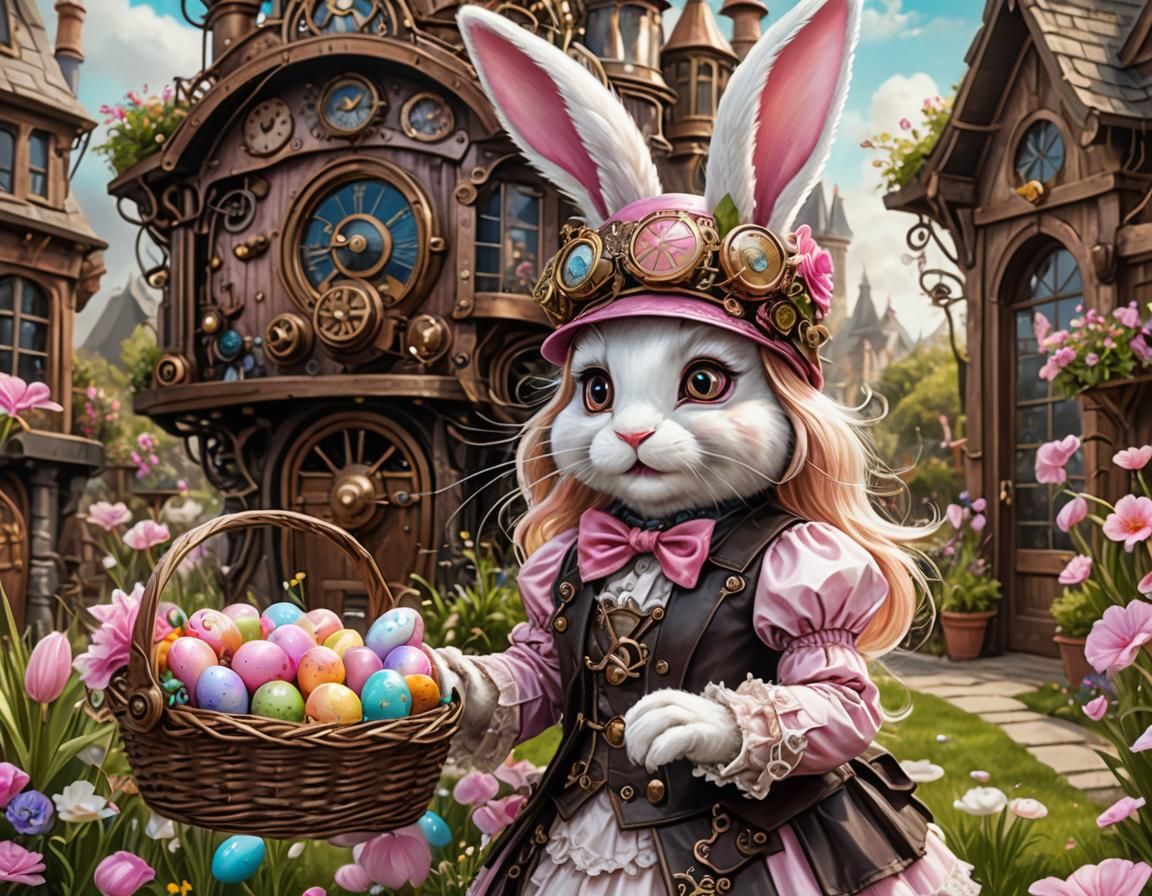 Steampunk Easter Bunny Girl in Candyland Wonderland